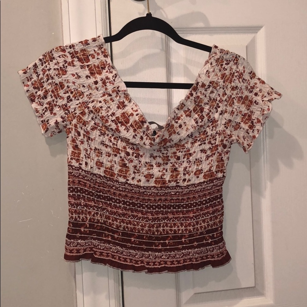 RIBBED floral off shoulder crop top